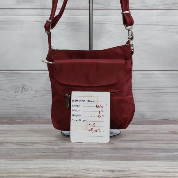 Travelon Maroon Polyester Vinyl RFID Shielded Pocket Crossbody Shoulder Bag - Picture 10 of 10